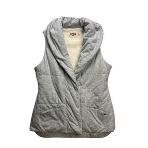 UGG Vest Womens Medium Gray Sherpa Lined Quilted Snap Front 1013880 Cozy